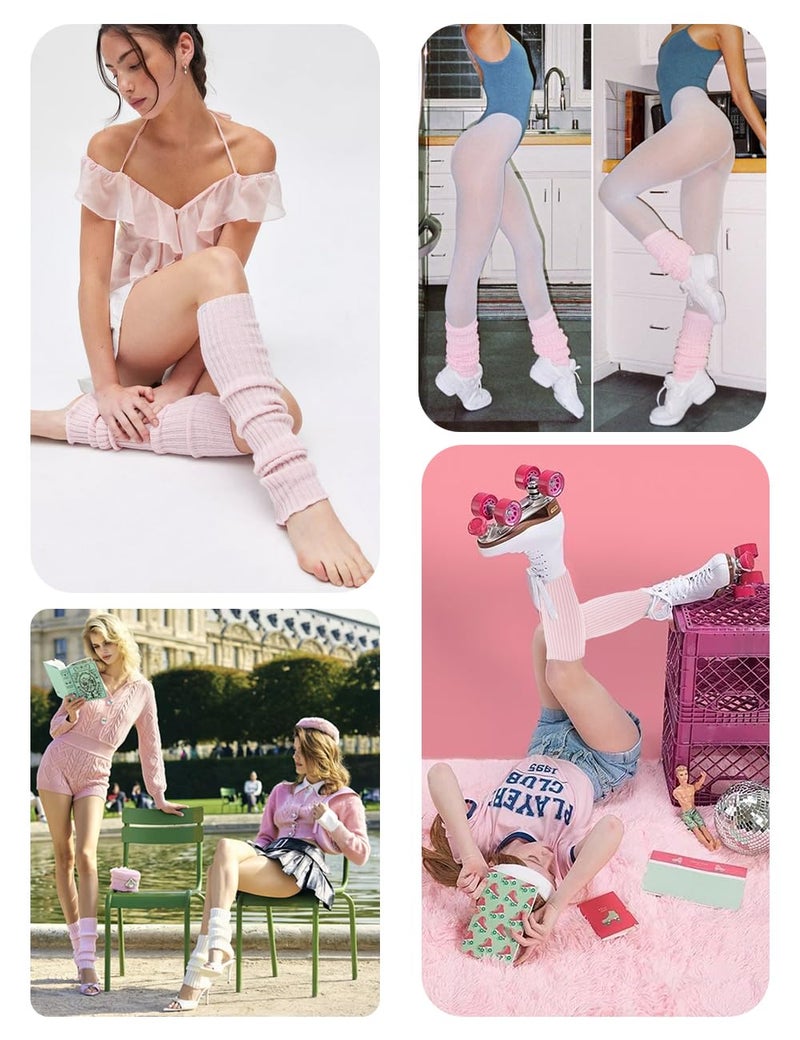 v28 Women Juniors 80s Eighty's Ribbed Leg Warmers for Party Sports (Pink) - Image 4